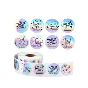 NIP 500pcs Holographic Thank You Stickers 1”